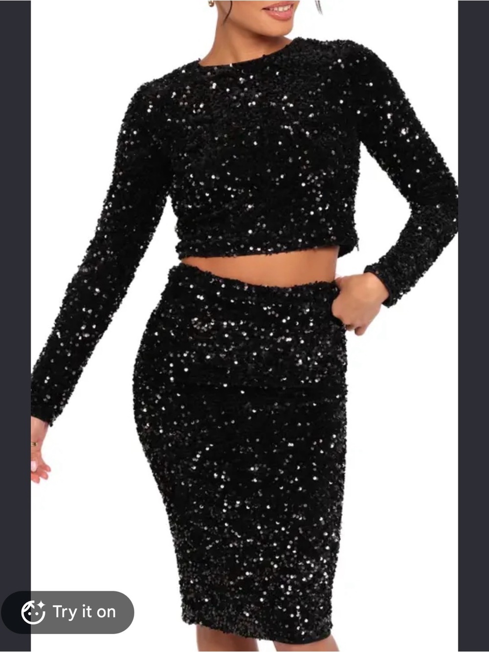 Alice + Olivia Black Sequin Two-Piece Pencil Skirt Set